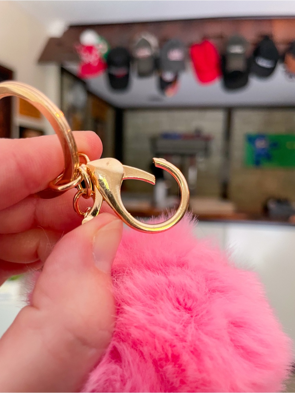 Faux Fur Pom-Pom Keychain Purse Bag Backpack Charm Keyring - Hot Pink - Picture 5 of 5